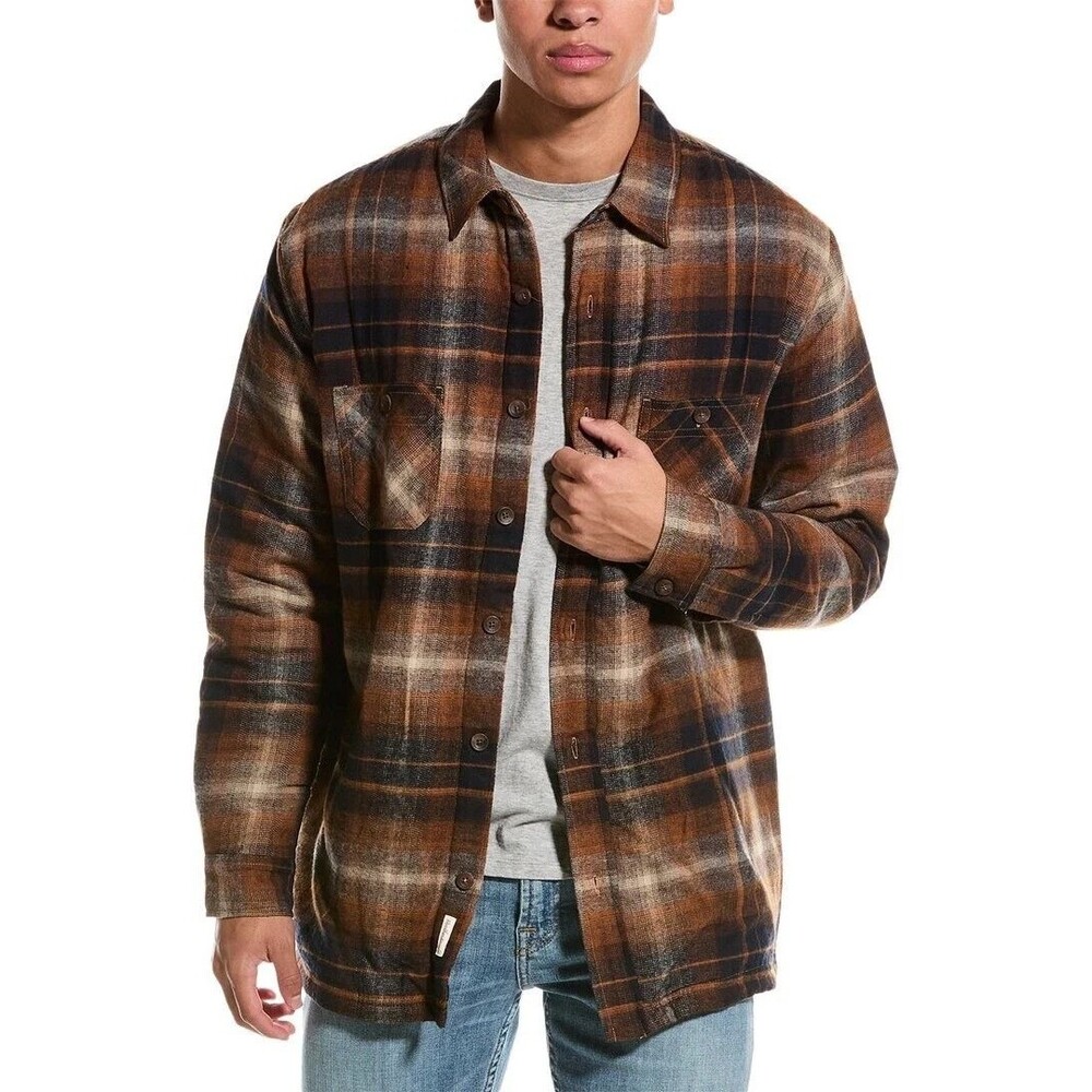 WEATHERPROOF VINTAGE Flannel Shirt Jacket Mens Medium Brown Sherpa Lined Plaid